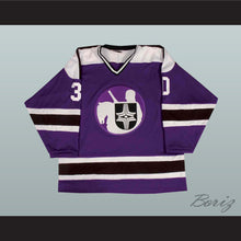 Load image into Gallery viewer, Gerry Cheevers 20 WHA Cleveland Crusaders Purple Hockey Jersey