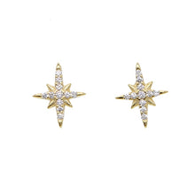 Load image into Gallery viewer, gold filled minimal delicate cz paved cute small earring stud for girls 925sterling silver 10mm sunburst northstar studs jewelry