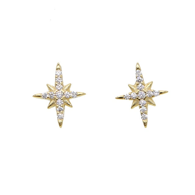 gold filled minimal delicate cz paved cute small earring stud for girls 925sterling silver 10mm sunburst northstar studs jewelry