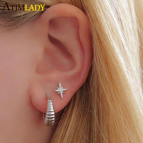 gold filled minimal delicate cz paved cute small earring stud for girls 925sterling silver 10mm sunburst northstar studs jewelry
