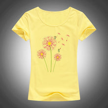 Load image into Gallery viewer, high quality cotton t shirt women dandelion flying printed summer fashion short sleeve tops tees camiseta F33