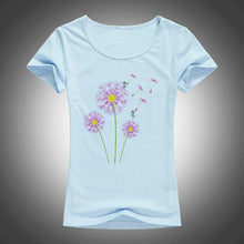 Load image into Gallery viewer, high quality cotton t shirt women dandelion flying printed summer fashion short sleeve tops tees camiseta F33