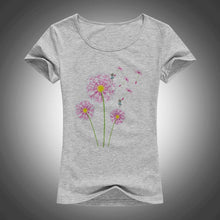 Load image into Gallery viewer, high quality cotton t shirt women dandelion flying printed summer fashion short sleeve tops tees camiseta F33