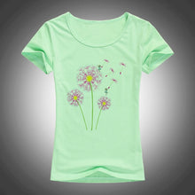 Load image into Gallery viewer, high quality cotton t shirt women dandelion flying printed summer fashion short sleeve tops tees camiseta F33