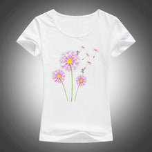 Load image into Gallery viewer, high quality cotton t shirt women dandelion flying printed summer fashion short sleeve tops tees camiseta F33