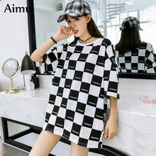 Load image into Gallery viewer, korean summer Women tshirt Short Sleeve plaid T Shirt Casual big size t-shirts Loose Harajuku streetwear Tops Female tee shirt