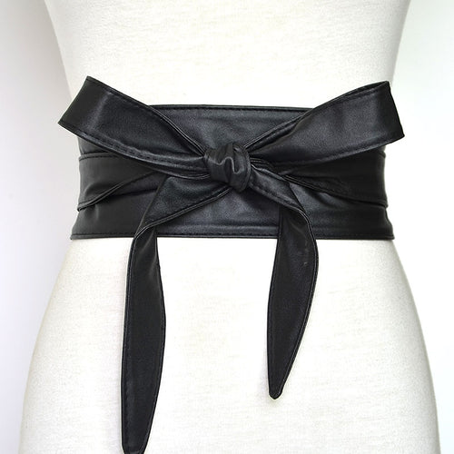 lace up pu leather wide corset cummerbunds strap belts for women girls High Waist Slimming girdle Belt ties bow bands VKAC1002