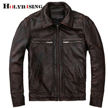 Load image into Gallery viewer, men's Genuine leather distressed motorcycle men real leather jacket 100% Cowhide retro red brown men's Leather Coat 19078-5