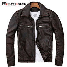 Load image into Gallery viewer, men's Genuine leather distressed motorcycle men real leather jacket 100% Cowhide retro red brown men's Leather Coat 19078-5