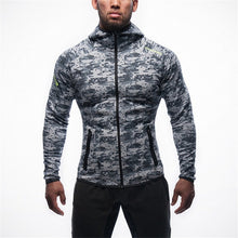 Load image into Gallery viewer, mens Bodybuilding Hoodies Camouflage Sweatshirt workout training Slim fit Jacket Fitness outdoor sports coat tops