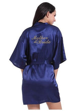 Load image into Gallery viewer, navy blue robe gold writing kimono bridal party robe bridesmaid sister mother of the groom bride robes wedding best gift