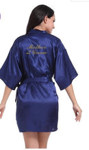 Load image into Gallery viewer, navy blue robe gold writing kimono bridal party robe bridesmaid sister mother of the groom bride robes wedding best gift