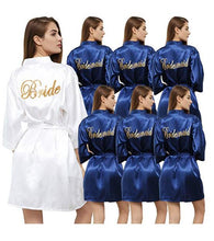 Load image into Gallery viewer, navy blue robe gold writing kimono bridal party robe bridesmaid sister mother of the groom bride robes wedding best gift