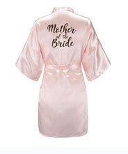 Load image into Gallery viewer, new bride bridesmaid robe with white black letters mother sister of the bride wedding gift bathrobe kimono satin robes