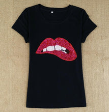 Load image into Gallery viewer, new women sequins lips round neck short-sleeved T-shirt camisetas mujer