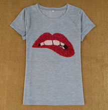 Load image into Gallery viewer, new women sequins lips round neck short-sleeved T-shirt camisetas mujer