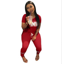 Load image into Gallery viewer, pink letter print Letter Print Tracksuits Women Two Piece Set Street T-shirt Tops And Jogger Suits Casual Outfits streetwear