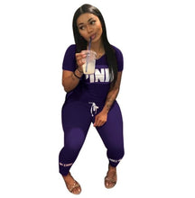 Load image into Gallery viewer, pink letter print Letter Print Tracksuits Women Two Piece Set Street T-shirt Tops And Jogger Suits Casual Outfits streetwear