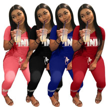 Load image into Gallery viewer, pink letter print Letter Print Tracksuits Women Two Piece Set Street T-shirt Tops And Jogger Suits Casual Outfits streetwear