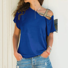 Load image into Gallery viewer, plus size Women 2020 Summer T-shirt Criss Cross Short Sleeves Tshirt Sexy One Shoulder Solid Tops Blusa Casual Loose T Shirt Tee