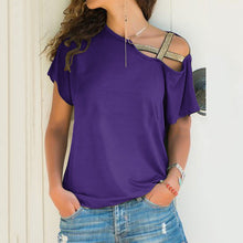 Load image into Gallery viewer, plus size Women 2020 Summer T-shirt Criss Cross Short Sleeves Tshirt Sexy One Shoulder Solid Tops Blusa Casual Loose T Shirt Tee