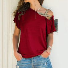 Load image into Gallery viewer, plus size Women 2020 Summer T-shirt Criss Cross Short Sleeves Tshirt Sexy One Shoulder Solid Tops Blusa Casual Loose T Shirt Tee