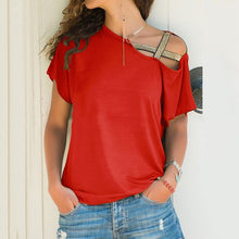 Load image into Gallery viewer, plus size Women 2020 Summer T-shirt Criss Cross Short Sleeves Tshirt Sexy One Shoulder Solid Tops Blusa Casual Loose T Shirt Tee