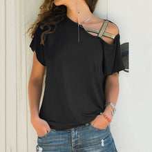 Load image into Gallery viewer, plus size Women 2020 Summer T-shirt Criss Cross Short Sleeves Tshirt Sexy One Shoulder Solid Tops Blusa Casual Loose T Shirt Tee