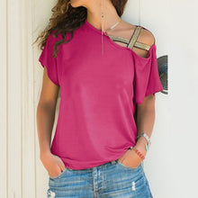 Load image into Gallery viewer, plus size Women 2020 Summer T-shirt Criss Cross Short Sleeves Tshirt Sexy One Shoulder Solid Tops Blusa Casual Loose T Shirt Tee