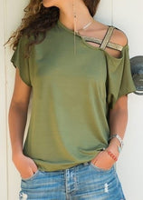 Load image into Gallery viewer, plus size Women 2020 Summer T-shirt Criss Cross Short Sleeves Tshirt Sexy One Shoulder Solid Tops Blusa Casual Loose T Shirt Tee