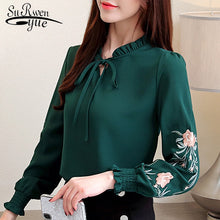 Load image into Gallery viewer, plus size women tops floral embroidery chiffon blouse shirt fashion womens tops and blouses 2019 long sleeve women shirt 1645 50