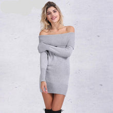 Load image into Gallery viewer, Winter off shoulder knitted bodycon dress