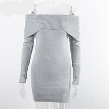 Load image into Gallery viewer, Winter off shoulder knitted bodycon dress