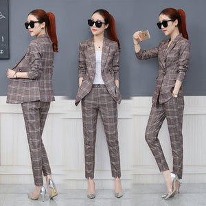 Spring and Autumn new women's fashion plaid suit suits female Korean version of the nine pants temperament two-piece suit
