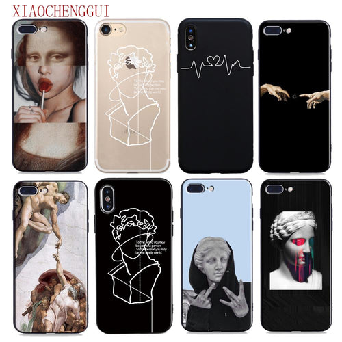 For iphone x case Mona Lisa Art David lines soft silicone Phone Case cover For Apple iPhone 5 5S SE 6 6s 7 8 Plus XR XS Max case