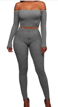 Load image into Gallery viewer, Women long sleeve crop top full pants 2 piece set for female women off shoulder two pieces sets women two piece set S M L XL XXL