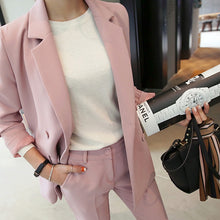 Load image into Gallery viewer, Set female autumn new style was thin double-breasted temperament pink small suit jacket + casual elegant nine pants 2-piece set