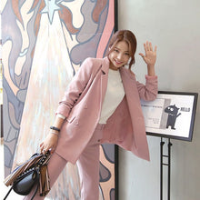 Load image into Gallery viewer, Set female autumn new style was thin double-breasted temperament pink small suit jacket + casual elegant nine pants 2-piece set