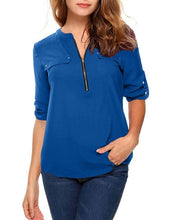 Load image into Gallery viewer, t shirt women tshirt vintage new Europe women&#39;s long sleeve v-neck zipper pocket casual loose OL vestidos ropa mujer YFF6182