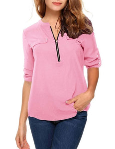 t shirt women tshirt vintage new Europe women's long sleeve v-neck zipper pocket casual loose OL vestidos ropa mujer YFF6182
