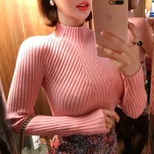 Load image into Gallery viewer, white balck Autumn Women lady sweater high elastic Solid Turtleneck sweater women slim sexy tight Bottoming Knitted Pullovers