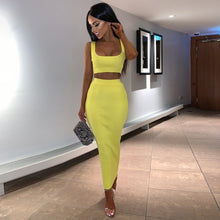 Load image into Gallery viewer, women ribbed knit two piece set long skirt crop tank top sexy elegant festival matching co ord clothes party 2019 summer outfits
