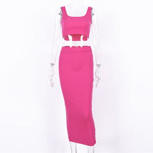 Load image into Gallery viewer, women ribbed knit two piece set long skirt crop tank top sexy elegant festival matching co ord clothes party 2019 summer outfits