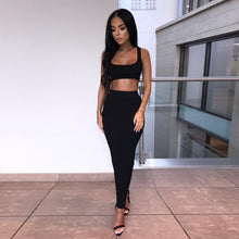 Load image into Gallery viewer, women ribbed knit two piece set long skirt crop tank top sexy elegant festival matching co ord clothes party 2019 summer outfits